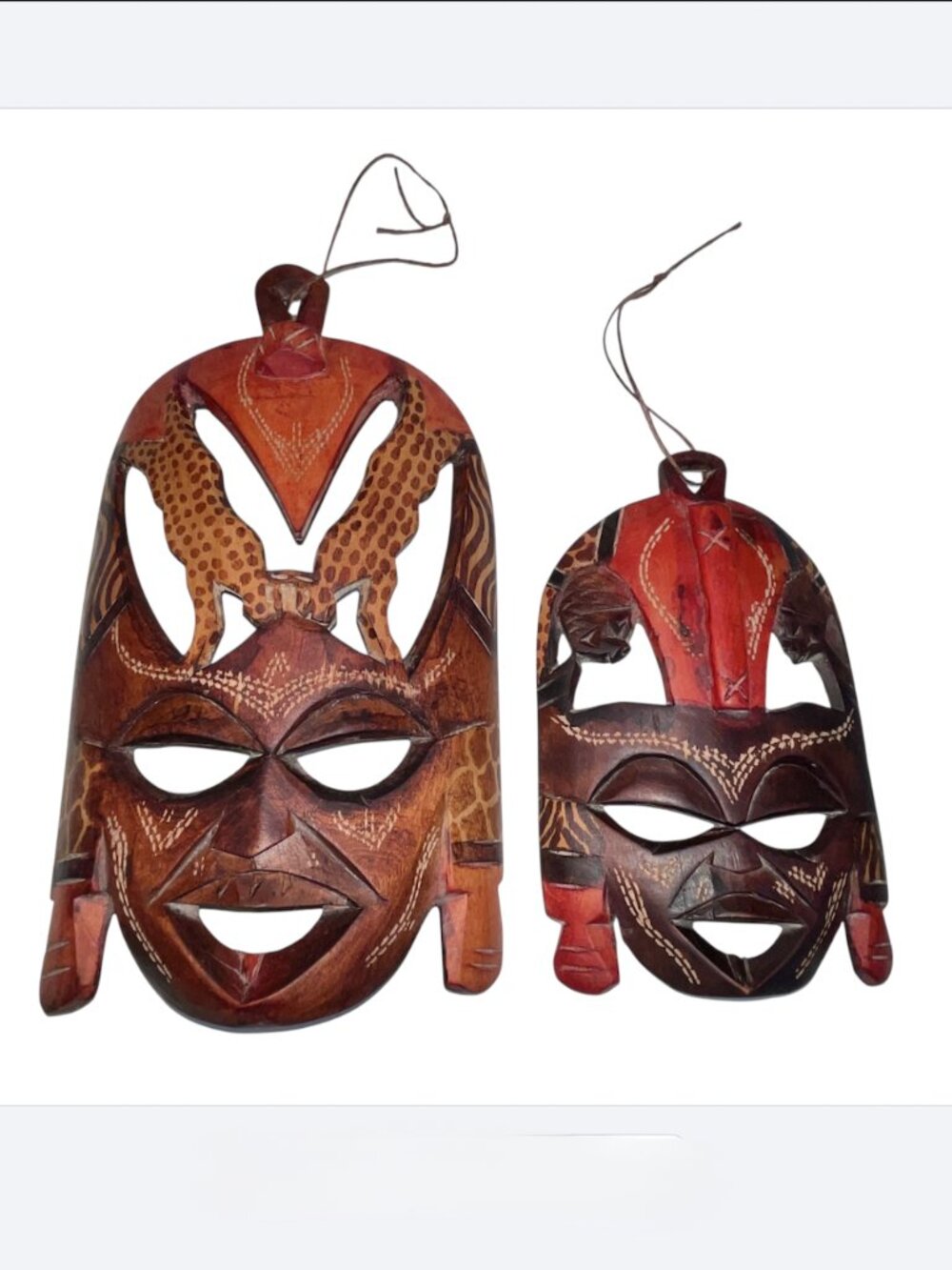 Vintage Wooden Decorative Hand Carved African Kenya Tribal Masks Mask Lot of 2